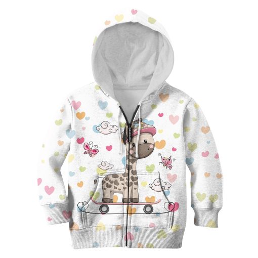 Giraffe Playing Skateboard Custom Hoodies T-shirt Apparel HD-PET110338K kid 3D apparel Kid Zip Hoodie S/6-8