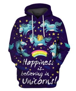 Happiness is believing in unicorns Custom T-shirt - Hoodies Apparel HD-MV110655 3D Custom Fleece Hoodies Hoodie S 