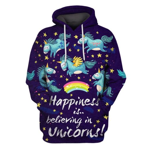 Happiness is believing in unicorns Custom T-shirt - Hoodies Apparel HD-MV110655 3D Custom Fleece Hoodies Hoodie S