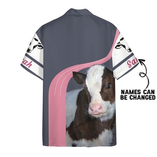 Gearhumans 3D Girl Loves Cow Custom Name Hawaii Shirt - Image 2