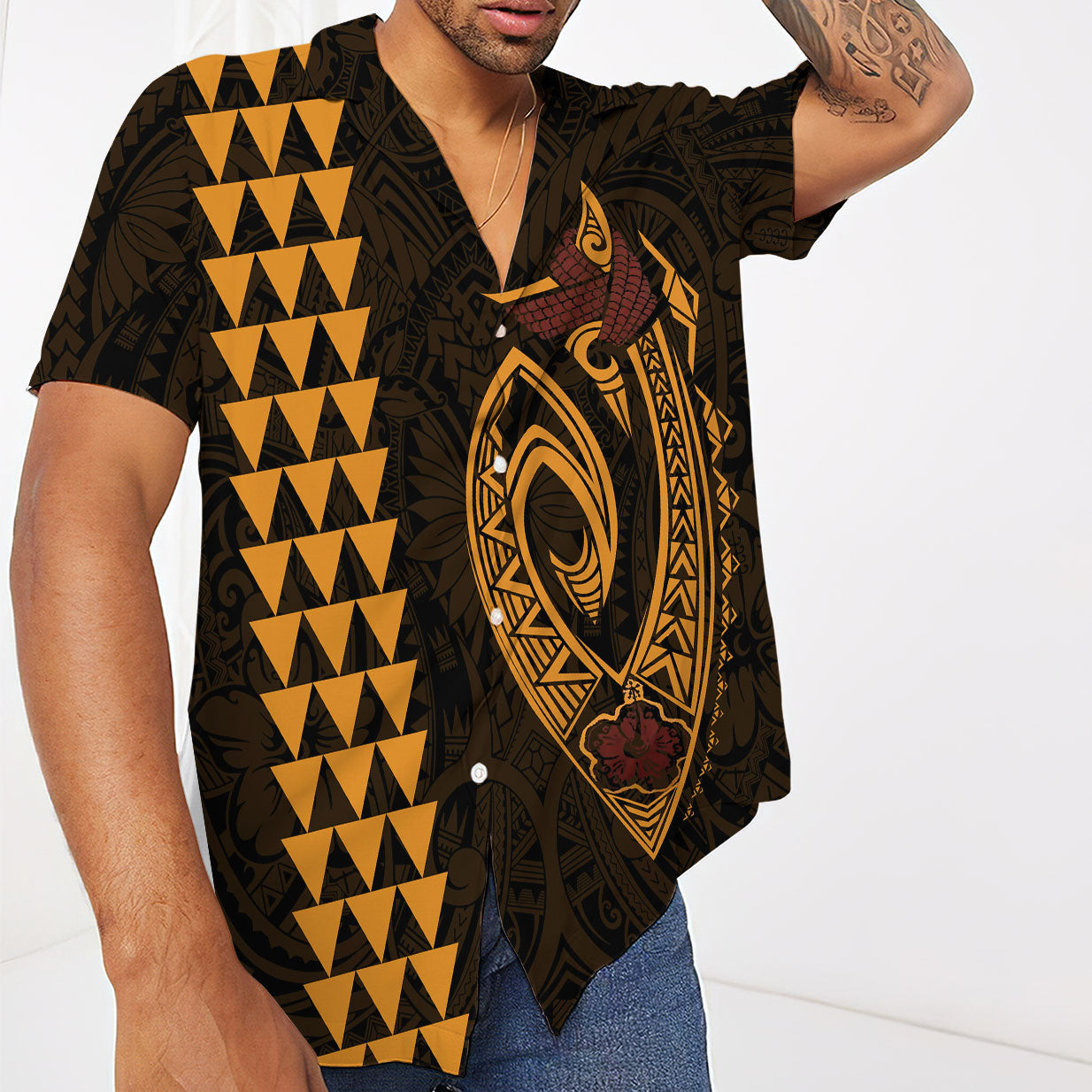 Gearhumans 3D Yellow Fish Hook Hawaii Shirt 3 Gearhumans 3D Yellow Fish Hook Hawaii Shirt - Image 3