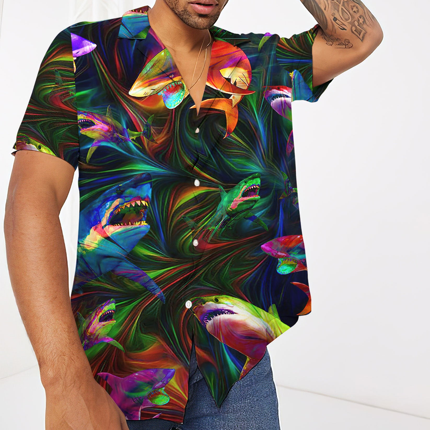 Gearhumans 3D Colorful Shark Hawaii Shirt 4 Gearhumans 3D Colorful Shark Hawaii Shirt - Image 4