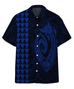 Gearhumans 3D Blue Fish Hook Hawaii Shirt