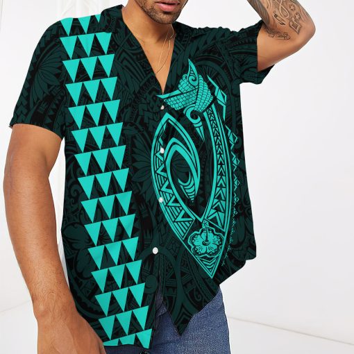 Gearhumans 3D Turquoise Fish Hook Hawaii Shirt