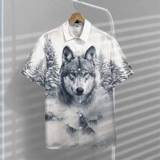 Gearhumans 3D Wolf Snow Hawaii Shirt