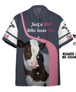 Gearhumans 3D Girl Loves Cow Custom Name Hawaii Shirt