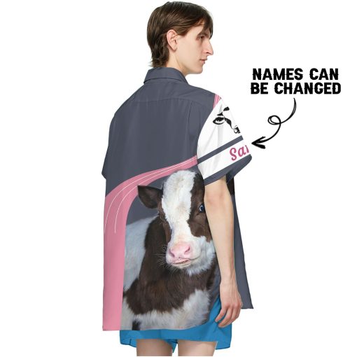 Gearhumans 3D Girl Loves Cow Custom Name Hawaii Shirt - Image 3