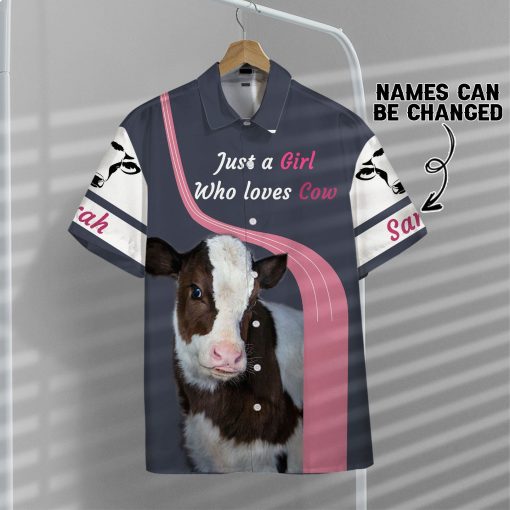 Gearhumans 3D Girl Loves Cow Custom Name Hawaii Shirt - Image 6