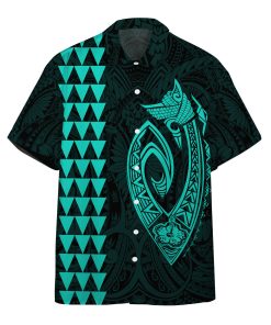 Gearhumans 3D Turquoise Fish Hook Hawaii Shirt