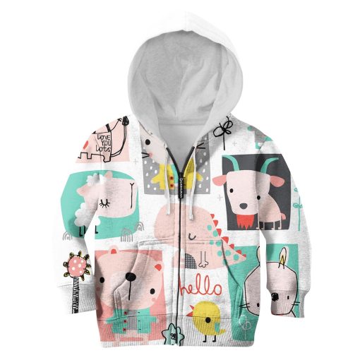 Hello, we're fabalous animals Custom Hoodies T-shirt Apparel HD-PET110296K kid 3D apparel Kid Zip Hoodie S/6-8