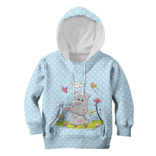 Hippo with beautiful flowers Kid Custom Hoodies T-shirt Apparel HD-PET110276K kid 3D apparel Kid Hoodie S/6-8