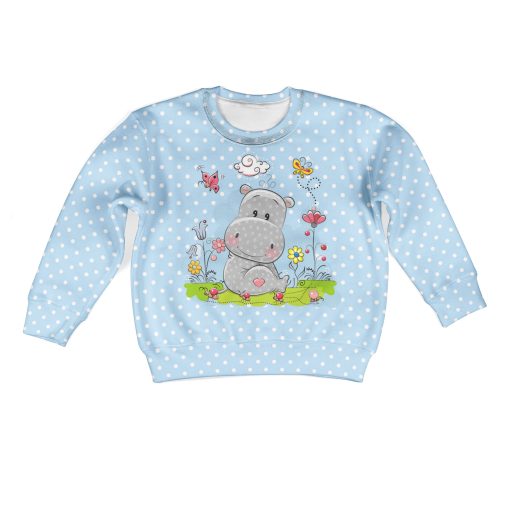 Hippo with beautiful flowers Kid Custom Hoodies T-shirt Apparel HD-PET110276K kid 3D apparel Kid Sweatshirt S/6-8