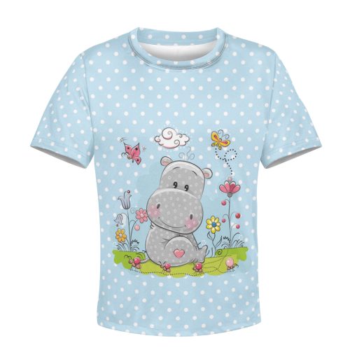 Hippo with beautiful flowers Kid Custom Hoodies T-shirt Apparel HD-PET110276K kid 3D apparel Kid T-Shirt XS