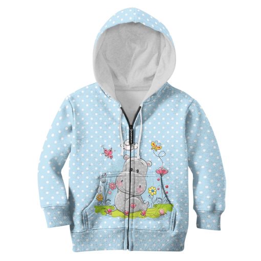 Hippo with beautiful flowers Kid Custom Hoodies T-shirt Apparel HD-PET110276K kid 3D apparel Kid Zip Hoodie S/6-8
