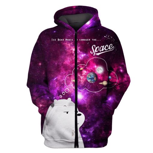 Gearhumans Ice bear wants to conquer the space Custom T-shirt - Hoodies Apparel 4 Ice bear wants to conquer the space Custom T-shirt - Hoodies Apparel GH110384 3D Custom Fleece Hoodies Zip Hoodie S