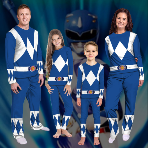 Gearhumans 3D Mighty Morphins Power Ranger Blue Custom Family Pajamas - Image 6