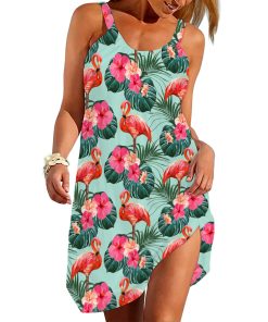 Gearhumans 3D Flamingo Beautiful Summer Floral Custom Beach Dress