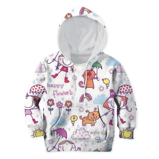 Little Girl And Her Pets In Rainny Day Custom Hoodies T-shirt Apparel HD-PET110308K kid 3D apparel Kid Hoodie S/6-8