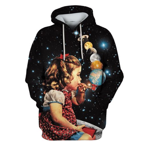 Little Girl Blowing Up Galaxy Custom T-shirt - Hoodies Apparel HD-GH110464 3D Custom Fleece Hoodies Hoodie S