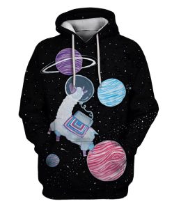 Llama Astronaut Out Space Custom T-shirt - Hoodies Apparel HD-GH110448 3D Custom Fleece Hoodies Hoodie S 