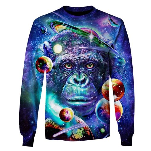 Gearhumans Monkey in the space Custom T-shirt - Hoodies Apparel 3 Monkey in the space Custom T-shirt - Hoodies Apparel GH110380 3D Custom Fleece Hoodies Long Sleeve S