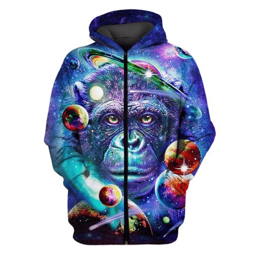 Gearhumans Monkey in the space Custom T-shirt - Hoodies Apparel 2 Monkey in the space Custom T-shirt - Hoodies Apparel GH110380 3D Custom Fleece Hoodies Zip Hoodie S