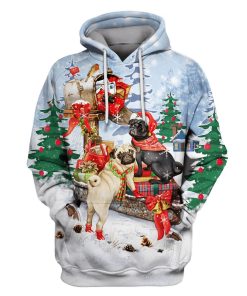 Pug merry christmas Custom T-shirt - Hoodies Apparel PET110210 3D Custom Fleece Hoodies Hoodie S 