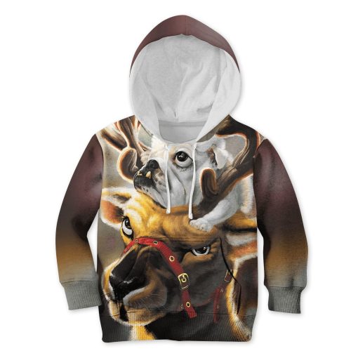 Pull Dog Riding Reindeer On Christmas Custom Hoodies T-shirt Apparel HD-PET110195K kid 3D apparel Kid Hoodie S/6-8