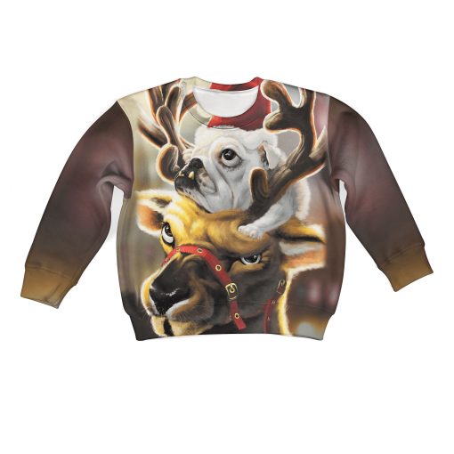 Pull Dog Riding Reindeer On Christmas Custom Hoodies T-shirt Apparel HD-PET110195K kid 3D apparel Kid Sweatshirt S/6-8