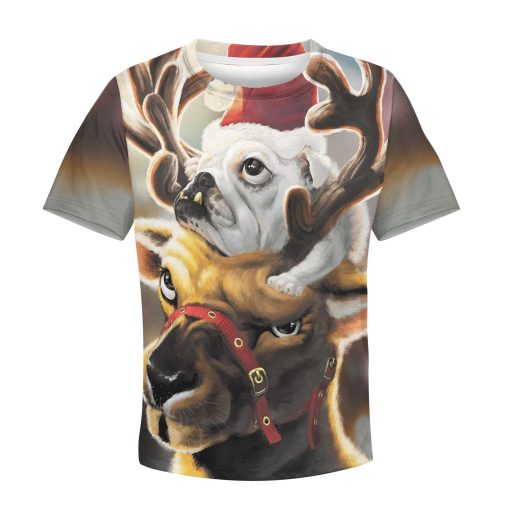 Pull Dog Riding Reindeer On Christmas Custom Hoodies T-shirt Apparel HD-PET110195K kid 3D apparel Kid T-Shirt XS