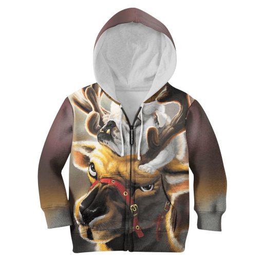 Pull Dog Riding Reindeer On Christmas Custom Hoodies T-shirt Apparel HD-PET110195K kid 3D apparel Kid Zip Hoodie S/6-8