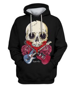 Rock And Roll Skull Guitar Custom T-shirt - Hoodies Apparel HD-GH110603 3D Custom Fleece Hoodies Hoodie S 