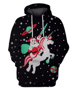 Santa Claus Riding Unicorn Into Space Custom T-shirt - Hoodies Apparel HD-UNI110167 3D Custom Fleece Hoodies Hoodie S 