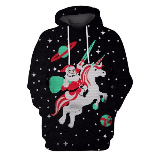 Santa Claus Riding Unicorn Into Space Custom T-shirt - Hoodies Apparel HD-UNI110167 3D Custom Fleece Hoodies Hoodie S