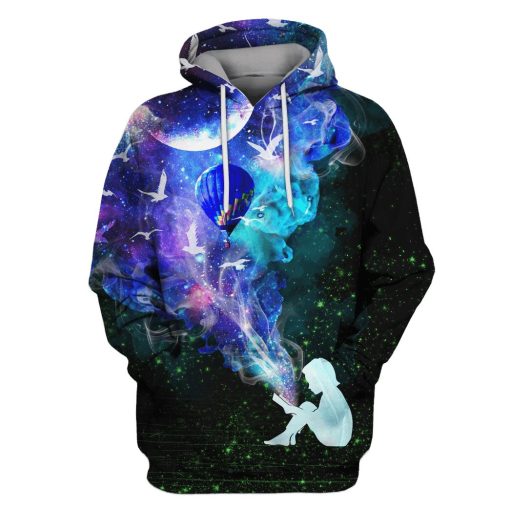 the girl reading book with planets Custom T-shirt - Hoodies Apparel HD-GH110447 3D Custom Fleece Hoodies Hoodie S