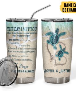 Gearhumans 3D Sea Turtle The Day I Met You Custom Name Design Vacuum Insulated Tumbler