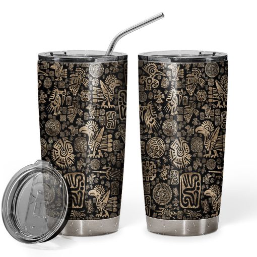 Gearhumans 3D Native American Ornaments Black And Gold Tumbler - Image 3