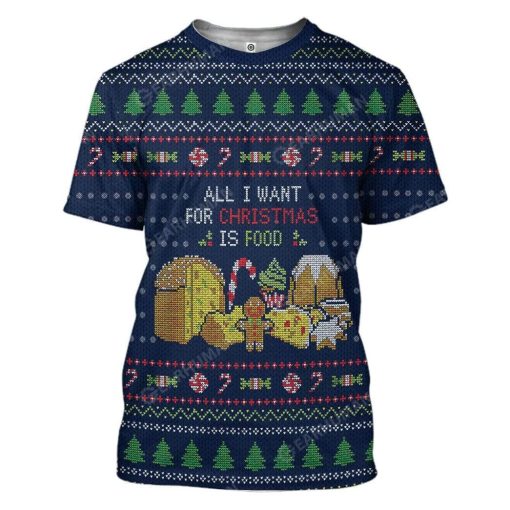 Ugly All I Want For Christmas Is Food Custom T-shirt - Hoodies Apparel HD-AT16111913 3D Custom Fleece Hoodies T-Shirt S