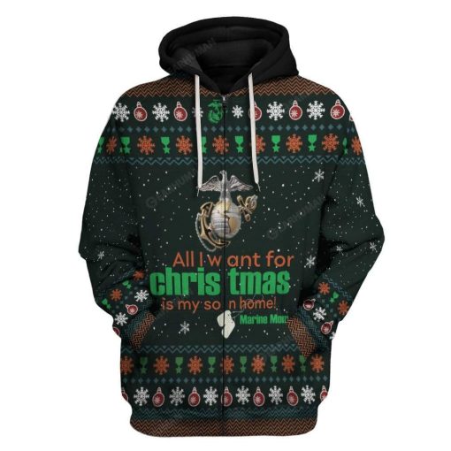 Ugly All I Want For Christmas Is My Son Home Custom T-shirt - Hoodies Apparel HD-DT19111902 3D Custom Fleece Hoodies Zip Hoodie S