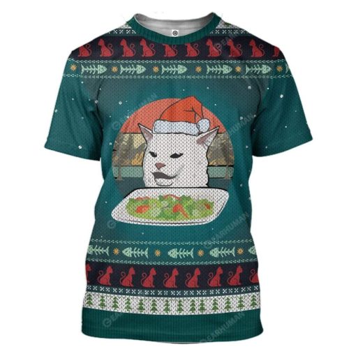Ugly Christmas Cat Custom T-shirt - Hoodies Apparel HD-AT16111916 3D Custom Fleece Hoodies T-Shirt S
