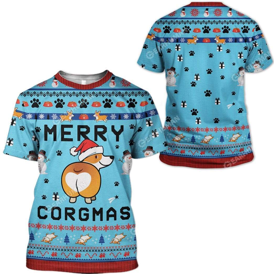 Gearhumans Ugly Christmas Corgi Custom T-shirt - Hoodies Apparel 7 Ugly Christmas Corgi Custom T-shirt - Hoodies Apparel HD-TA15111906 3D Custom Fleece Hoodies
