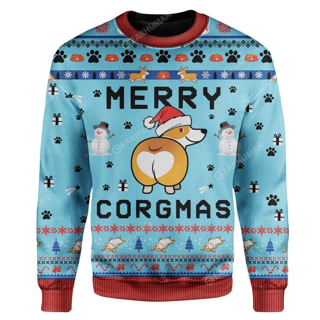 Gearhumans Ugly Christmas Corgi Custom T-shirt - Hoodies Apparel 2 Ugly Christmas Corgi Custom T-shirt - Hoodies Apparel HD-TA15111906 3D Custom Fleece Hoodies Long Sleeve S