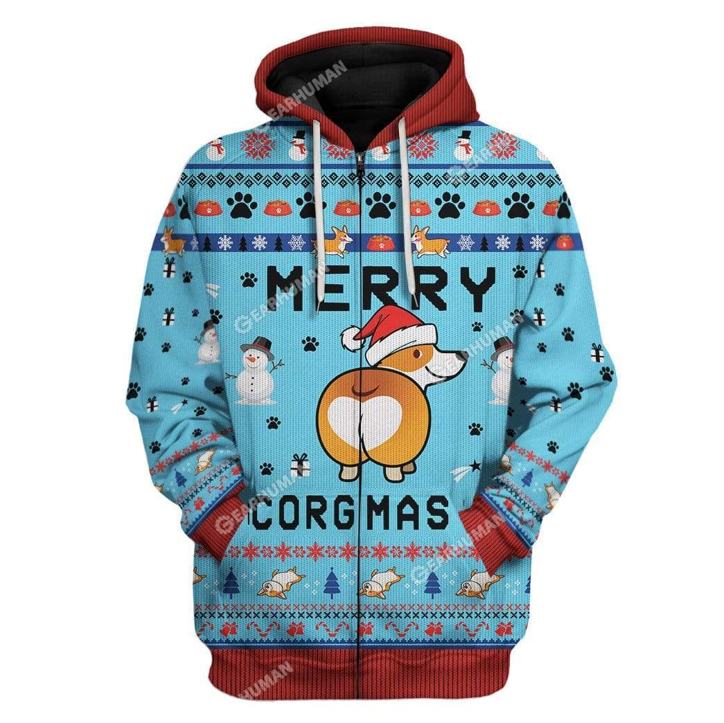 Gearhumans Ugly Christmas Corgi Custom T-shirt - Hoodies Apparel 4 Ugly Christmas Corgi Custom T-shirt - Hoodies Apparel HD-TA15111906 3D Custom Fleece Hoodies Zip Hoodie S