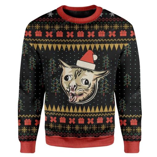 Ugly Christmas Coughing Cat Meme Sweater Apparel CT-AT2711194 Ugly Christmas Sweater Long Sleeve S