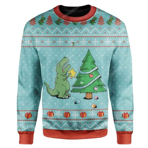 Ugly Christmas Dinosaur Custom Sweater Apparel HD-AT21111925 Ugly Christmas Sweater Long Sleeve S