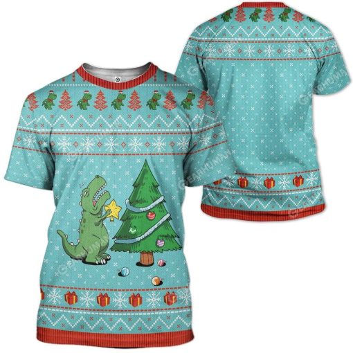 Ugly Christmas Dinosaur Custom T-shirt - Hoodies Apparel HD-AT21111925 3D Custom Fleece Hoodies