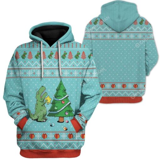 Ugly Christmas Dinosaur Custom T-shirt - Hoodies Apparel HD-AT21111925 3D Custom Fleece Hoodies