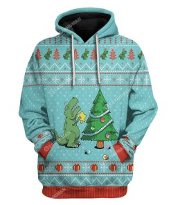 Ugly Christmas Dinosaur Custom T-shirt - Hoodies Apparel HD-AT21111925 3D Custom Fleece Hoodies Hoodie S 