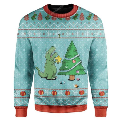 Ugly Christmas Dinosaur Custom T-shirt - Hoodies Apparel HD-AT21111925 3D Custom Fleece Hoodies Long Sleeve S