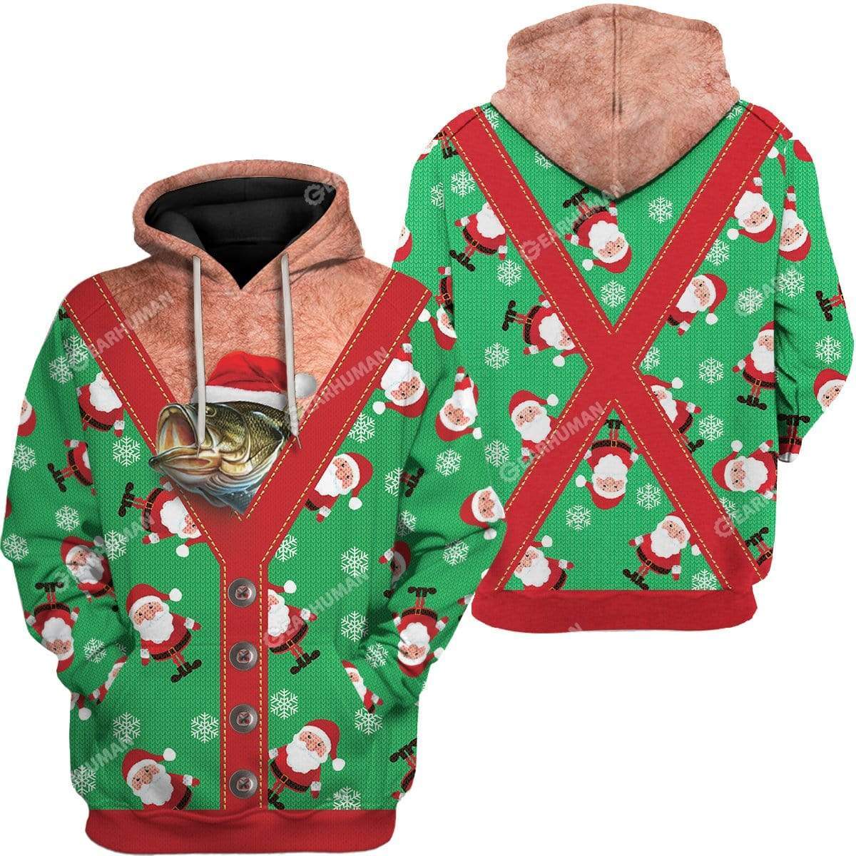 Gearhumans Ugly Christmas Fish Custom T-shirt - Hoodies Apparel 5 Ugly Christmas Fish Custom T-shirt - Hoodies Apparel HD-TA19111909 3D Custom Fleece Hoodies